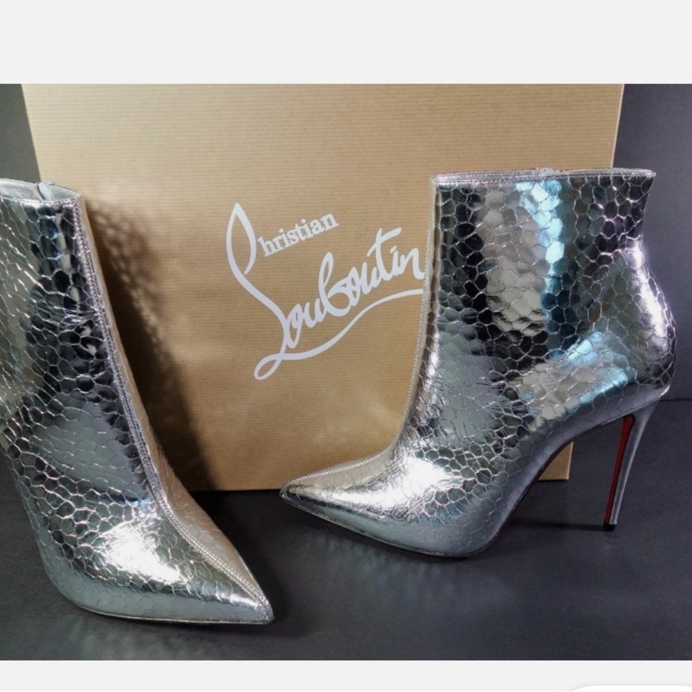 Christian Louboutin Metallic Silver Ankle Booties